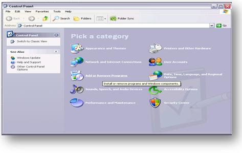 Add or remove programs window screenshot